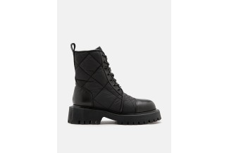 809-2A Black Demi Quilted Puffy Lace-up Boots