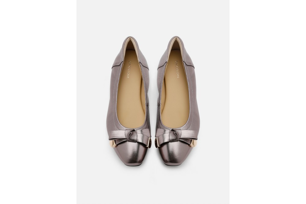 1308-C12 PEWTER LILITH POLISHED SILVER BALLET FLATS