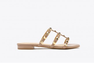 2597-1 Nude Gold-studded Cage Patent Leather Slides