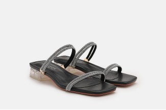 6529-6 Black Embellished Strappy Open Toe Sandals