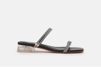 6529-6 Black Embellished Strappy Open Toe Sandals